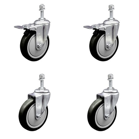 Service Caster 5 Inch SS Black Poly Swivel 10mm Threaded Stem Caster Total Lock Brake, 2PK SCC-SSTSTTL20S514-PPUB-BLK-M1015-2S2